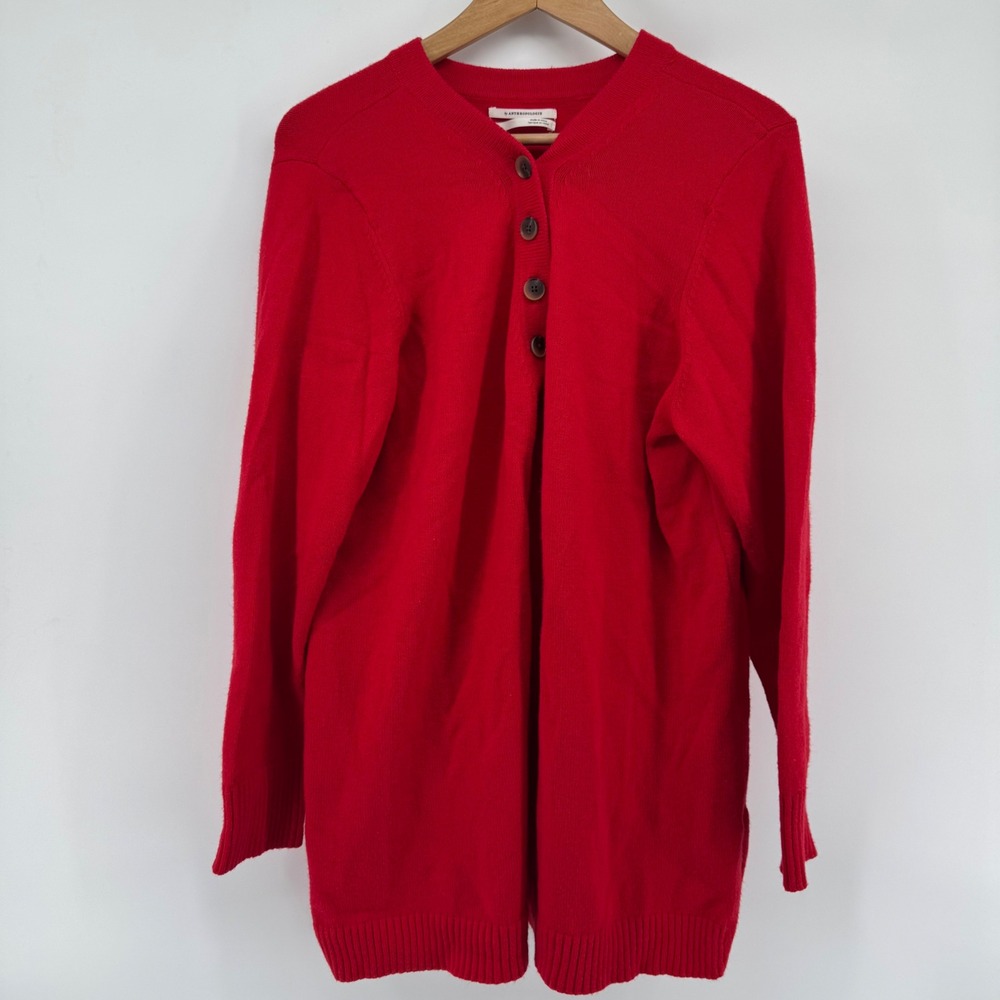 Anthropologie Women's Red Button Front Long Sleeve‎ Tunic Sweater XL Christmas